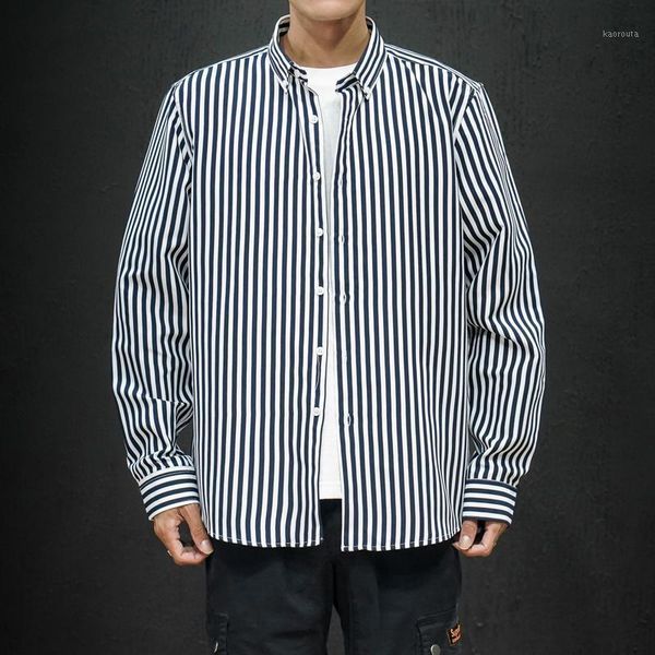 

men's contrast vertical striped dress shirts high-quality comfortable cotton long sleeve slim-fit smart casual button-down shirt1, White;black