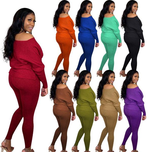 

women's tracksuits womens winter clothing solid color one shoulder home wear casual suit fashion sport, Gray