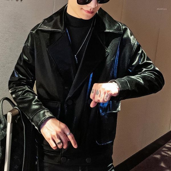 

mens leather jacket double-breasted leather coat short autumn winter leren jas heren new social guy jacket male1, Black