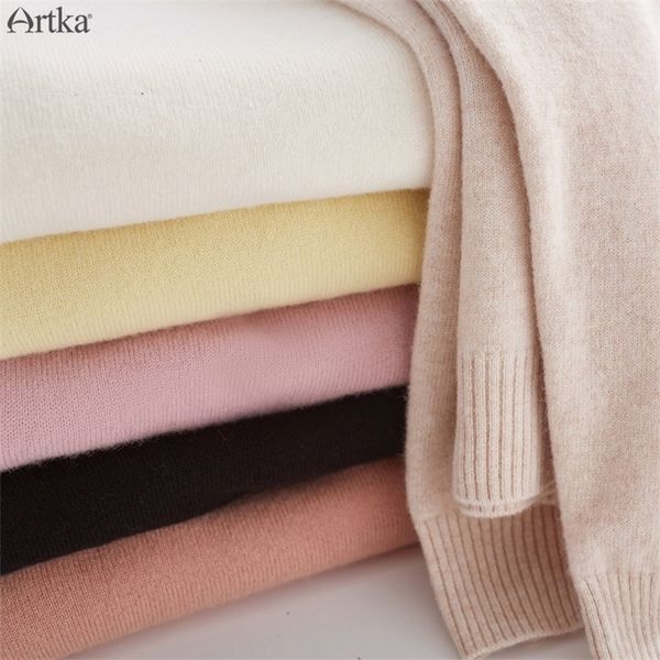 

artka autumn winter new women sweater multicolor 100% pure wool sweater o-neck pullover soft wool knitted sweaters yb11697d 201130, White;black