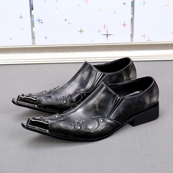 

dress shoes italian leather mens oxford vintage metal decor pointed toe chaussure homme luxury male formal party flats shoes1, Black