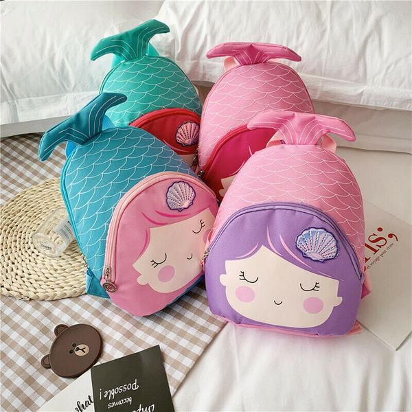 

cartoon mermaid child girl backpack fishtail cute mini school bag kindergarten schoolbag fashion shoulder bag for kids c0202