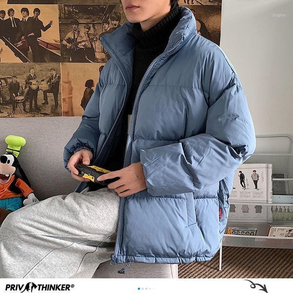 

men's solid color warm parkas 2020 winter new woman casual loose coat korean streetwear thicken zipper clothing1, Black