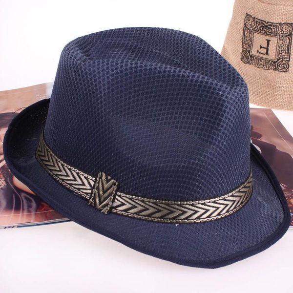 

wide brim hats 58 or 54cm men women jazz hat kids fedora with chevron ribbon, black yellow gray navy light green royal blue in stock, Blue;gray