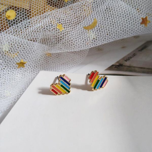 

stud creative lovely rainbow color mini heart earring, Golden;silver