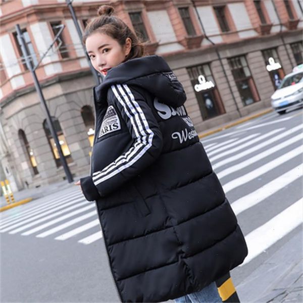 

winter jacket women 2021 middle long cotton padded jackets big hooded collar parkas thicken warm winter coat female, Black