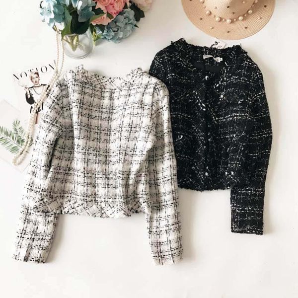 

nicemix spring autumn casual tweed jacket women coat long sleeve office ladies plaid jackets female chic outwear manteau femme, Black;white