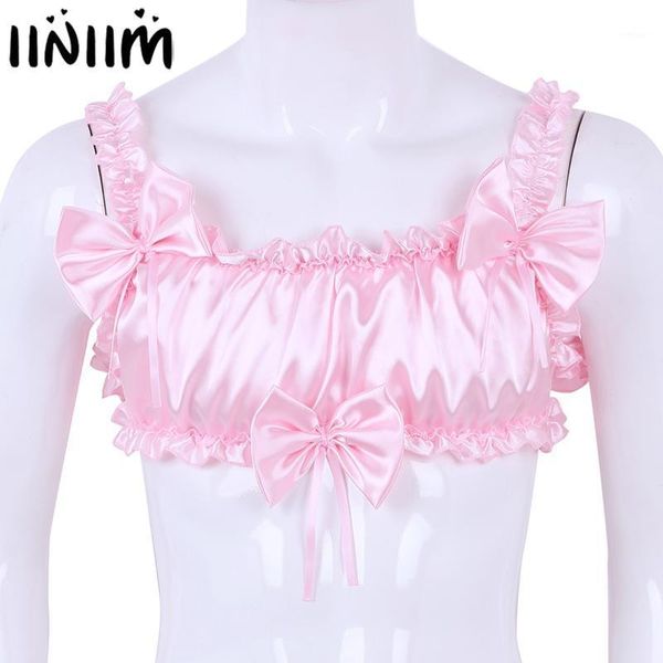 

mens women nightwear sissy lingerie panties smooth satin ruffled frilly elastic wide straps backless wire-honeymoon bra, Red;black