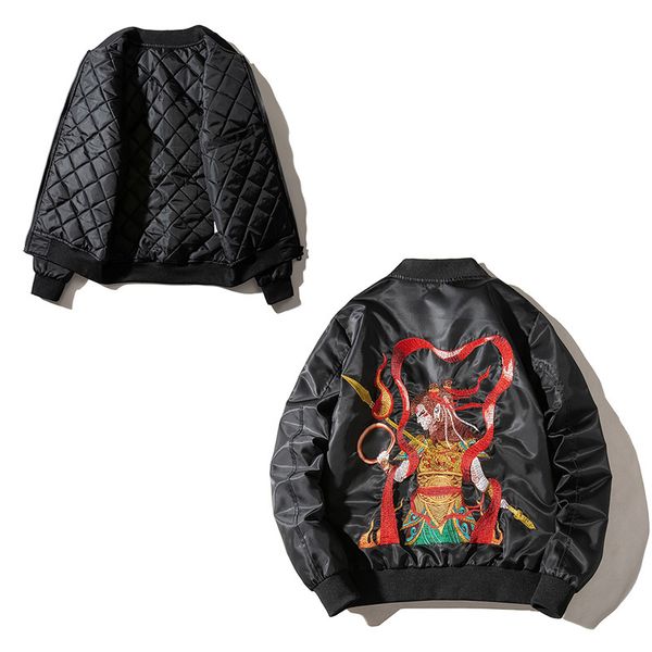 

2021 new men in winter embroidered chinese fashion hip hop anime cartoon baseball jacket young fall p6i1, Black;brown