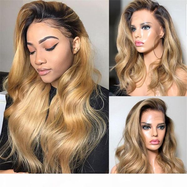 

13x6 deep part wig ombre honey blonde human hair wigs glueless pre plucked with baby hair natural wave brazilian remy, Black;brown