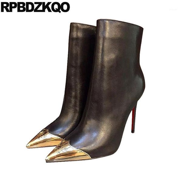 

boots women brogue black winter pointed toe designer high heel big size stiletto metal fur shoes side zip fetish booties extreme1