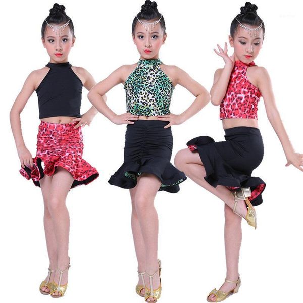 

children girl practice latin dancing dress competition performance clothes red black stitching latin dress girl dancewear skirt1, Black;red