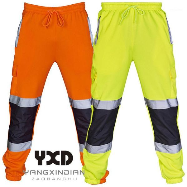 

mens safety sweat pants work jogging fluorescent trousers plus size 4xl man joggers sport pantalon safari style male light pant1, Black