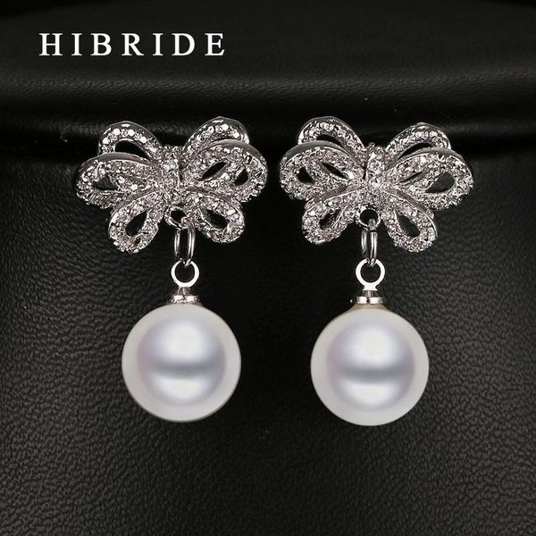 

dangle & chandelier hibride fashion pearl earrings for women cz micro insert flower shape gold color pendant ladies gifts e-15, Silver