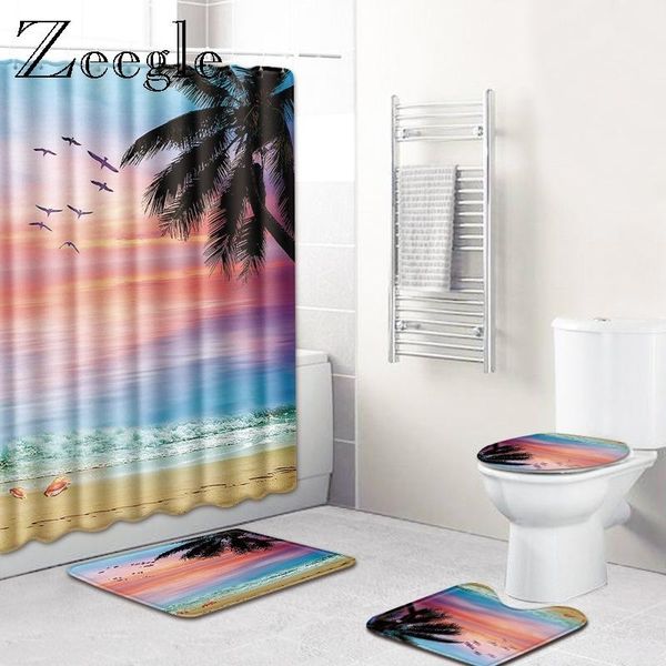 

landscape bath mat and shower curtain set microfiber bathroom carpet bathroom non-slip toilet carpet toilet seat cover mat