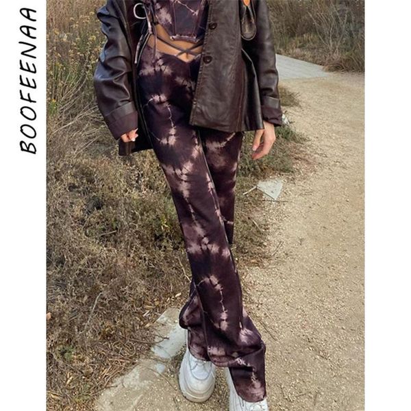 

boofeenaa y2k clothes purple tie dye lace up low rise flare pants spring fashion 2021 egirl vintage trousers c15-bc23, Black;white
