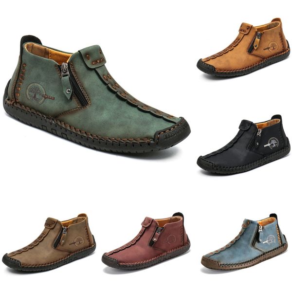 

non-brand men winter martin boots zipper shoes red black blue khaki brown outdoors hand-stitched tooling boots