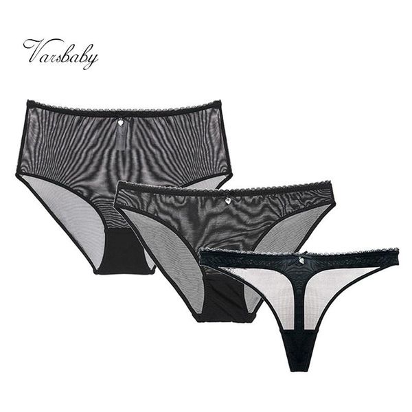 

varsbaby transparent yarn breathable 3 pcs briefs+thongs+ high-rise panties s  l xl xxl, Black;pink