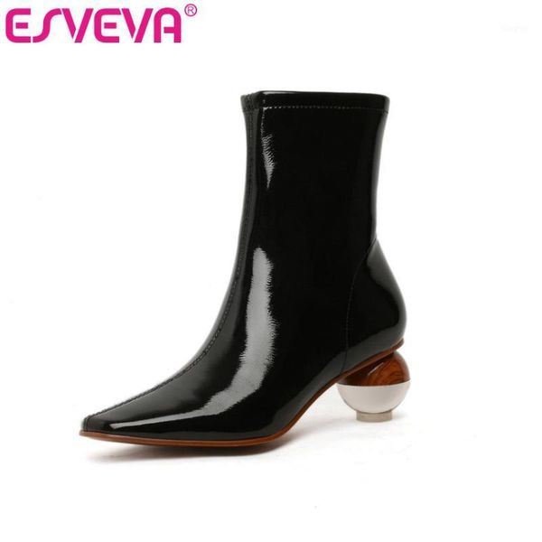 

boots esveva 2021 brown zipper women ankle pointed toe autumn winter shoes black square med heel platform big size 34-431