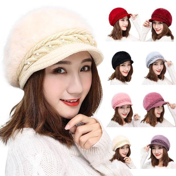 

women winter warm solid knitted hat beret baggy beanie hat slouch ski cap women winter warm solid knitted beret soft wool1, Blue;gray