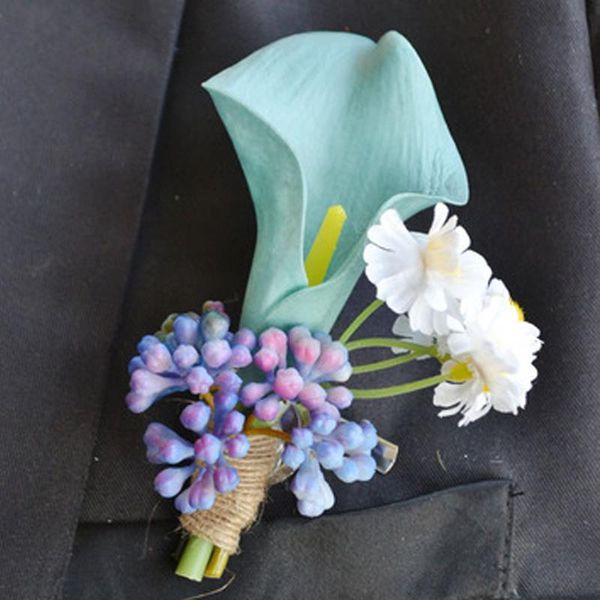 

4 pcs/ lot blue calla lily flower corsage groom groomsman wedding party man suit men boutonniere for groom pin brooch decoration