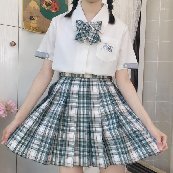 

spring autumn new jk uniform orthodox girl pleated skirt preppy plaid skirt women bust high waist mini1, Black