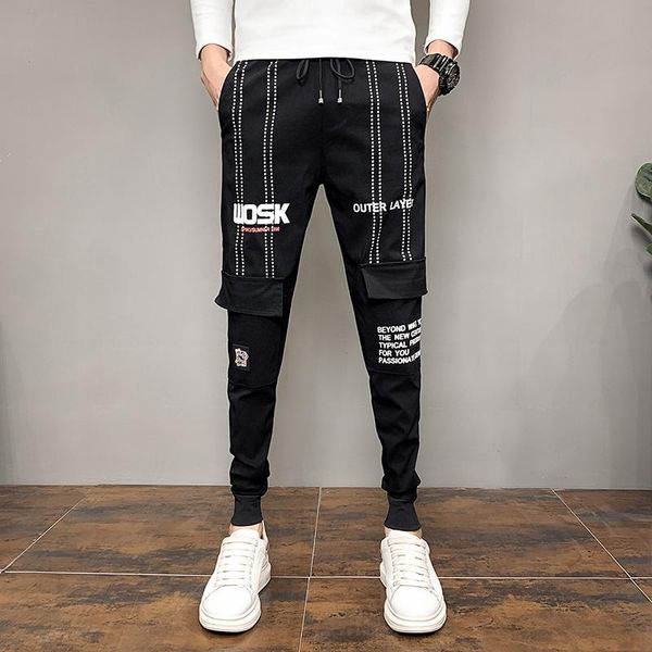 

men's pants korean autumn slim fit hip hop harem men clothes 2021 streetwear patchwork design casual joggers trousers black 28-36