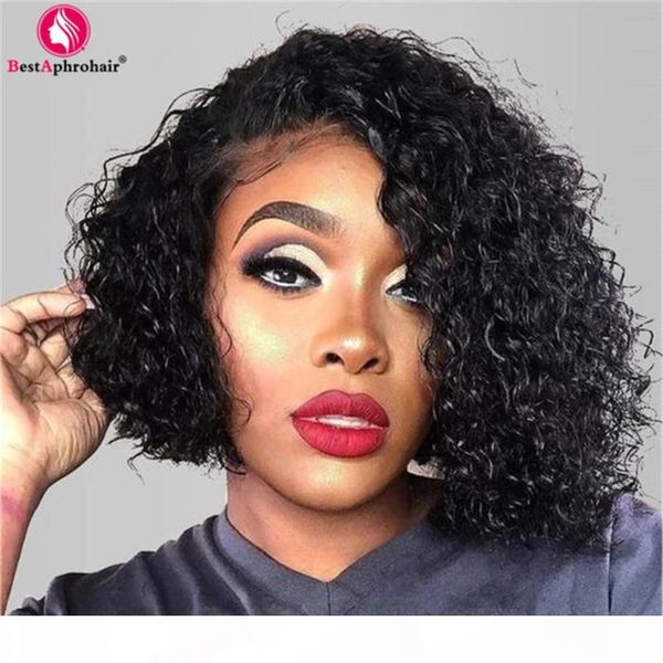

curly bob wig lace frontal wig human hair pre plucked kinky curly peruvian hair wigs for black women phrohair, Black;brown