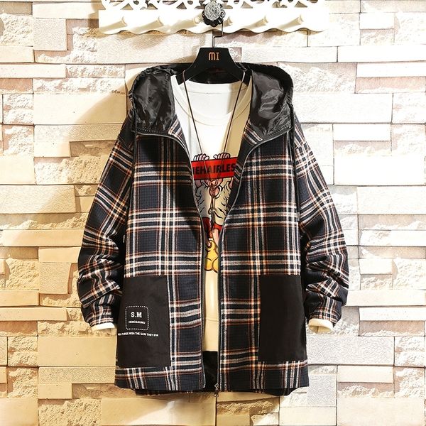 

2021 new arrived plaid hoodie sweatshirt men's flannel style hip hop high street casual cardigan long-sleeved nd82, Black