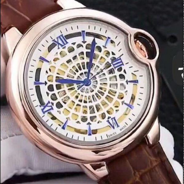 

fashion men's watch 42mm dial mechanical automatic full stainless steel genuine leather wrist watches for mens valentine gift, Slivery;brown