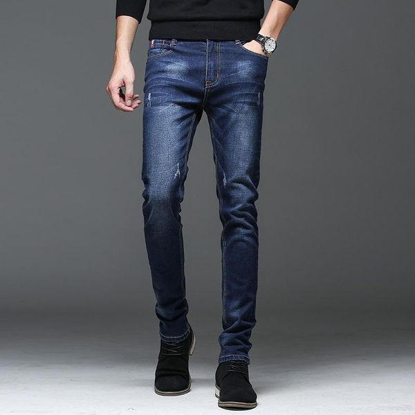 

men's jeans fashion slim denim men fit stretch student pencil blue casual pants for male