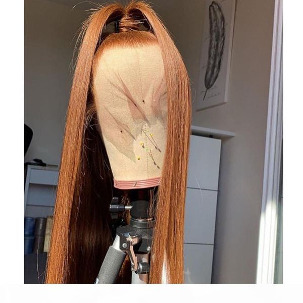 

light golden brown silky straight 360 lace human hair wigs with baby hair 180density glueless full lace wigs for black women, Black;brown