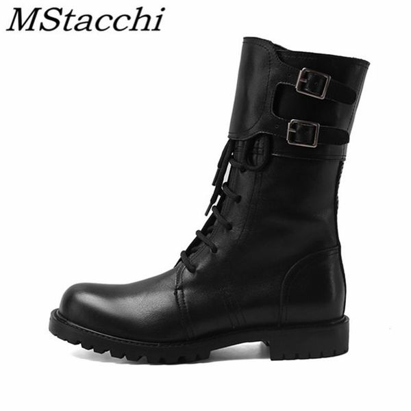 

mstacchi genuine leather lace-up side zipper women short boots buckle sweet concise ladies bota feminina zapatillas hombre 2020, Black
