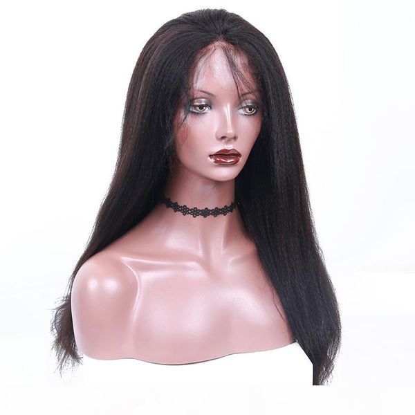 

natural black lace фронтальная человеческих волос парики pre щипковых 130% плотность бразильского яки 360 lace фронтальная парик бразильский, Black;brown