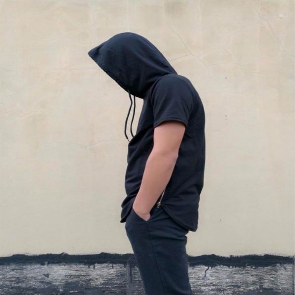 

men's t-shirts brand mens hooded t shirt hipster hip hop streetwear men longline zipper shirts short sleeve tees1, White;black