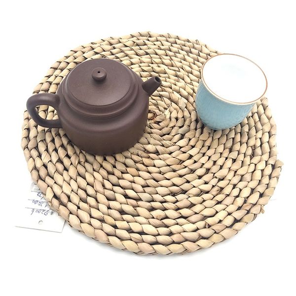 

mat japanese straw weaving pure color casserole cup wad cattail manual weave insulation pad factory direct selling