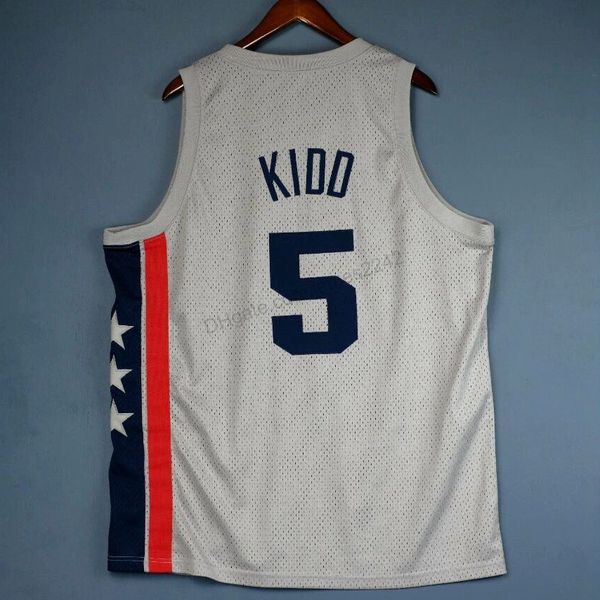 

custom retro #5 kidd basketball jersey men's all stitched grey any size 2xs-3xl 4xl 5xl name or number quality, Black;red