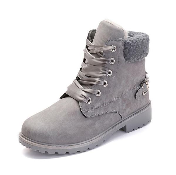 

boots winter shoes women 2021 fashion warm plush ankle round toe lace-up female snow, Black