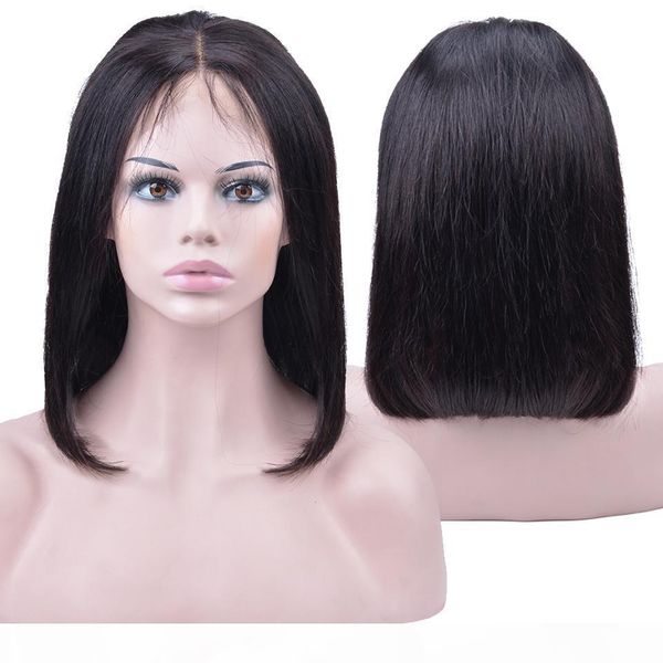 

парики волос pre-щипковых отбеленные узлы 4x4 закрытие парик боб short cut перуанский virgin для черная женщина glueless боб фронта шнурка ч, Black;brown