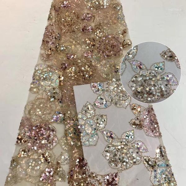 

exclusive beaded african lace fabric 2020 embroidery french mesh lace fabrics with sequins for dress ts91391, Pink;blue