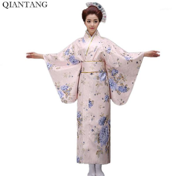 

new classic traditional japanese women yukata kimono with obi stage performance dance costumes  hw0471, Red