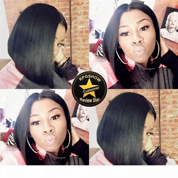 

brazilian virgin human hair bob wig full lace wig short silky straight human hair lace front wigs bob style, Black;brown
