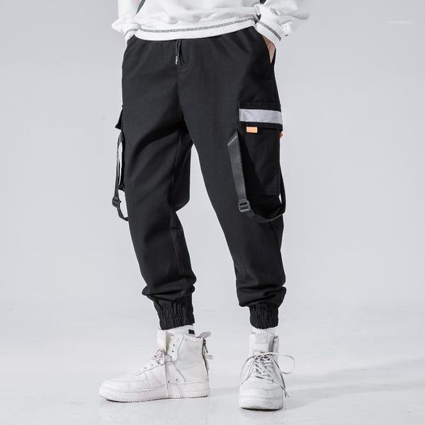

style men hip hop harem pants clothing mens casual pockets cargo pants male japanese streetwear trousers1, Black