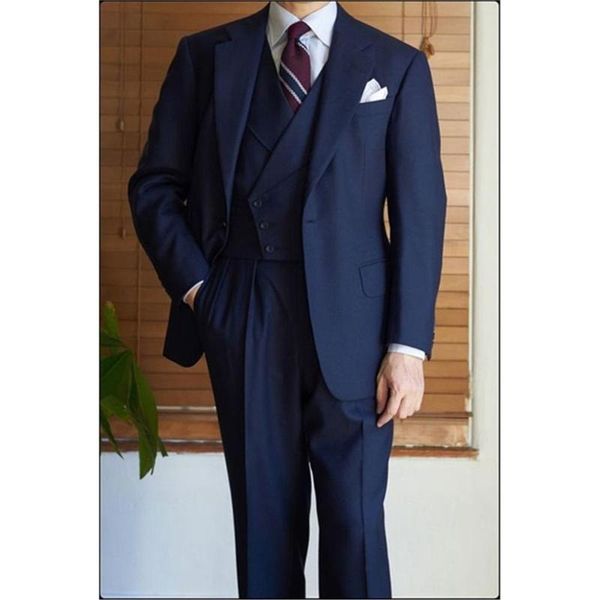 

men's suits & blazers men notch lapel man navy blue groom tuxedos wedding groomsman 3 pieces ( jacket+pants+vest+tie )e321, White;black