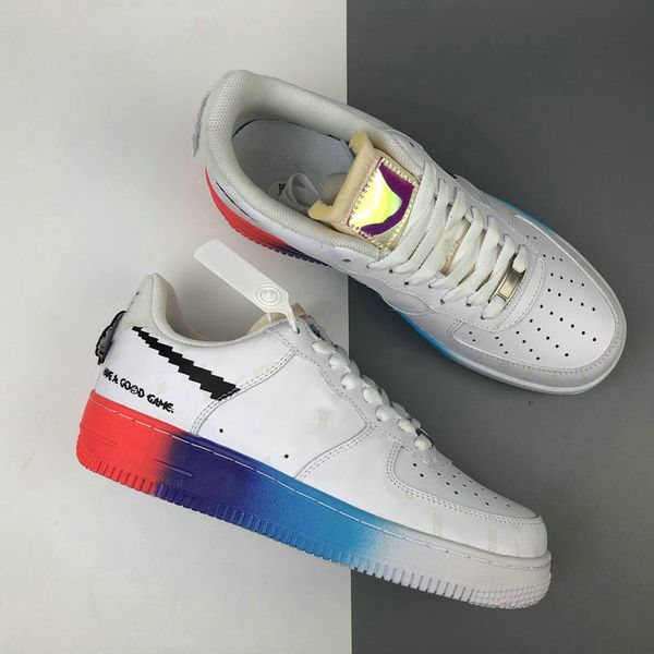 

2020 новый 1 низкий у хорошего игры женщины мужские спортивные кроссовки белые радуги 1с