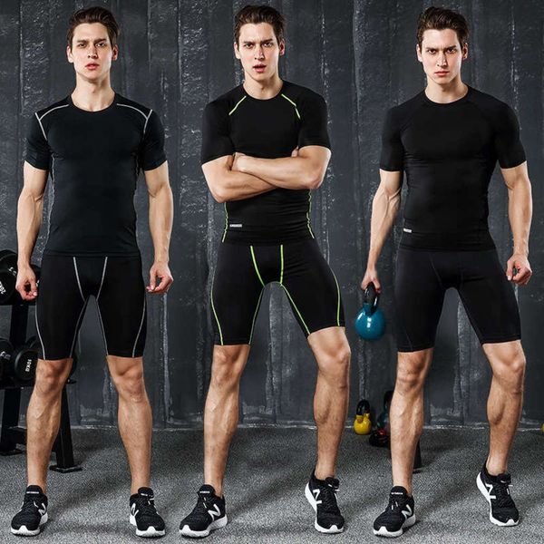 

spring summer basketball and fitness men's tights quick drying elastic running tight pants two piece suit, Gray