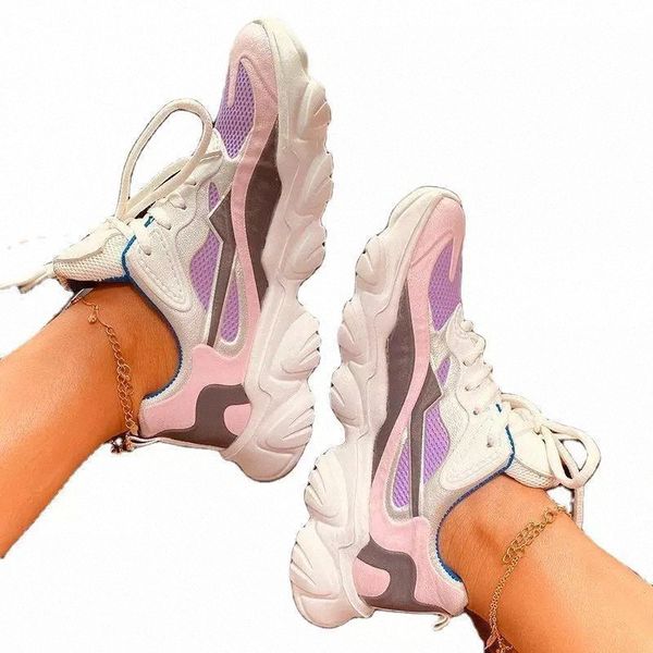 

spring/autumn 2021 women sneakers fashion lace-up platform shoes mixed colors designer shoes women plus size 35-43 #2q6p