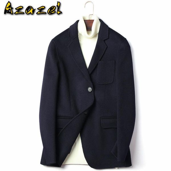 

azazel 2020 new men's 100% wool coat double-sided wool jacket casual blazer mens overcoat korean coats d-20-1613 kj3013, Black