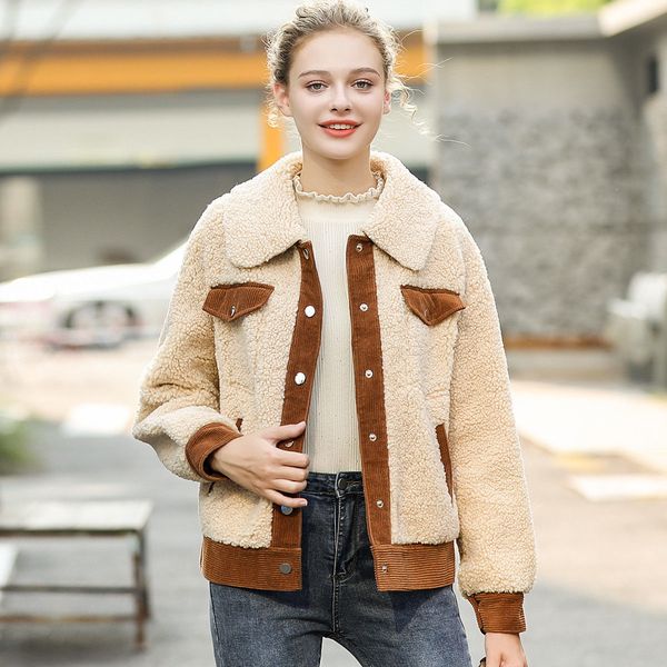 

2021 new womens button colar shearling jackets coats fashion streetwear outerwear vp7s, Black;brown