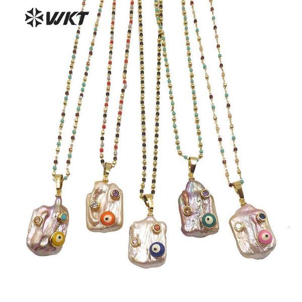 

wt-mn960 wkt natural square pearl with evil eye charm gold electroplated women fashion necklace jewerly, Silver